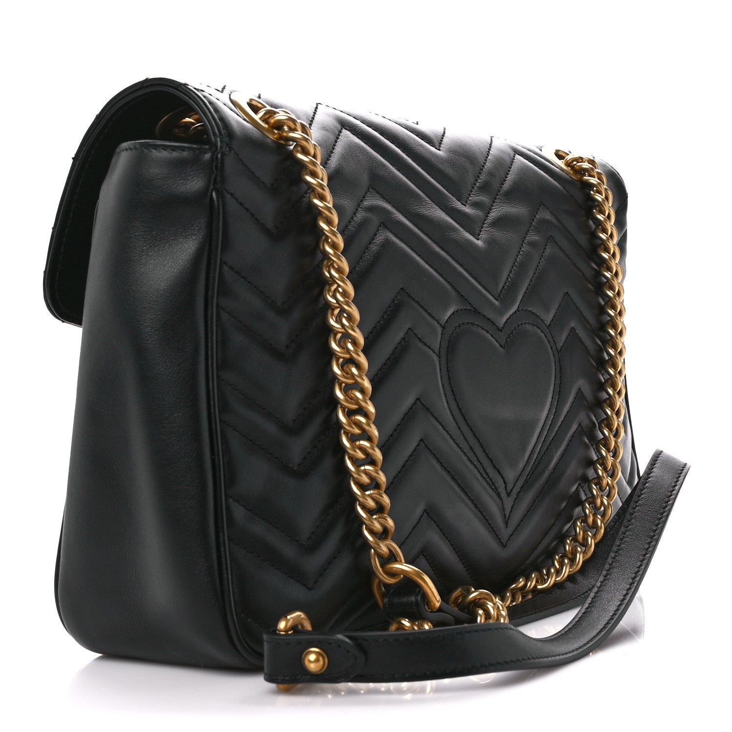 Gucci Calfskin Matelasse Medium GG Marmont Shoulder Bag Black 3 of 11