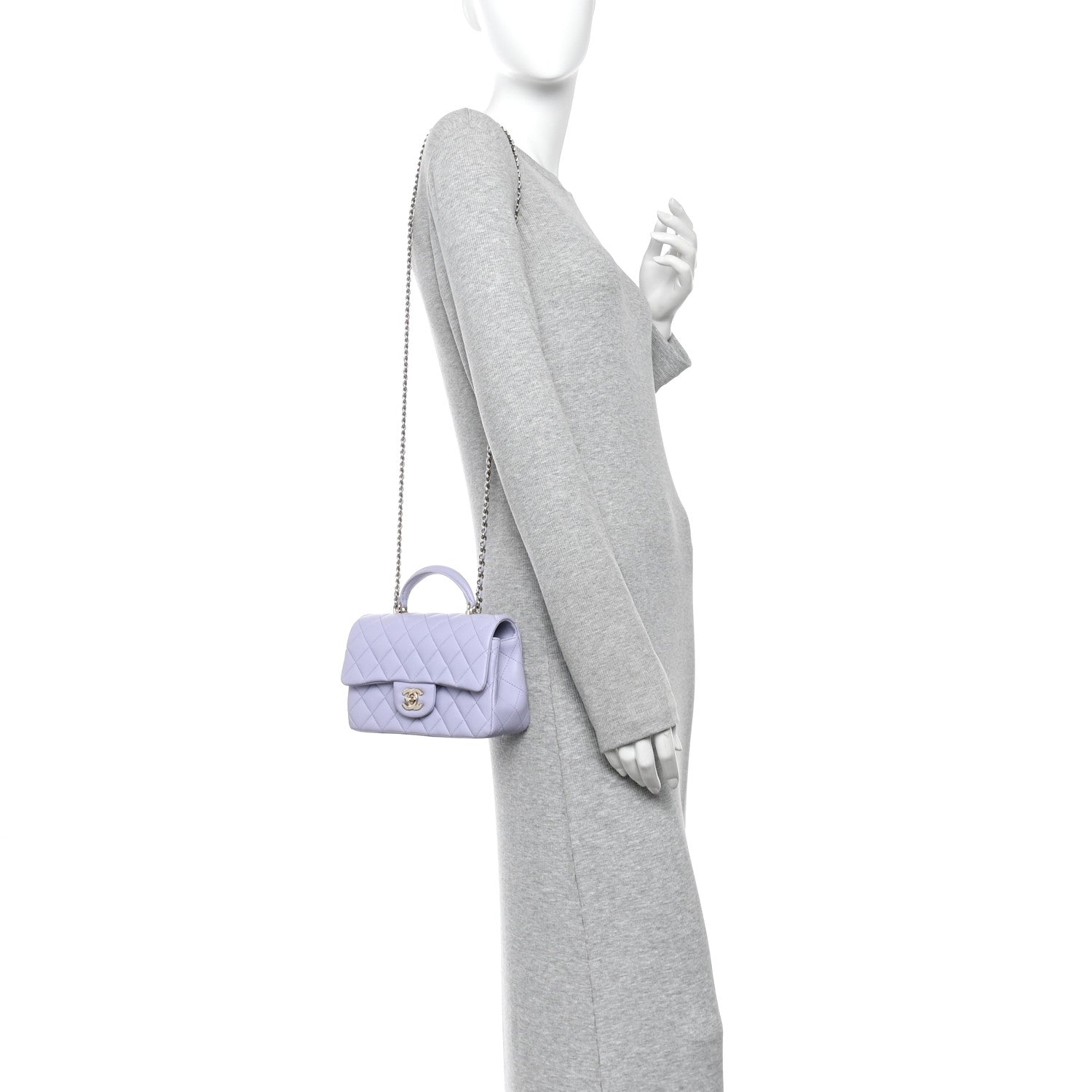 Chanel Lambskin Quilted Mini Top Handle Rectangular Flap Light Purple 2 of 11