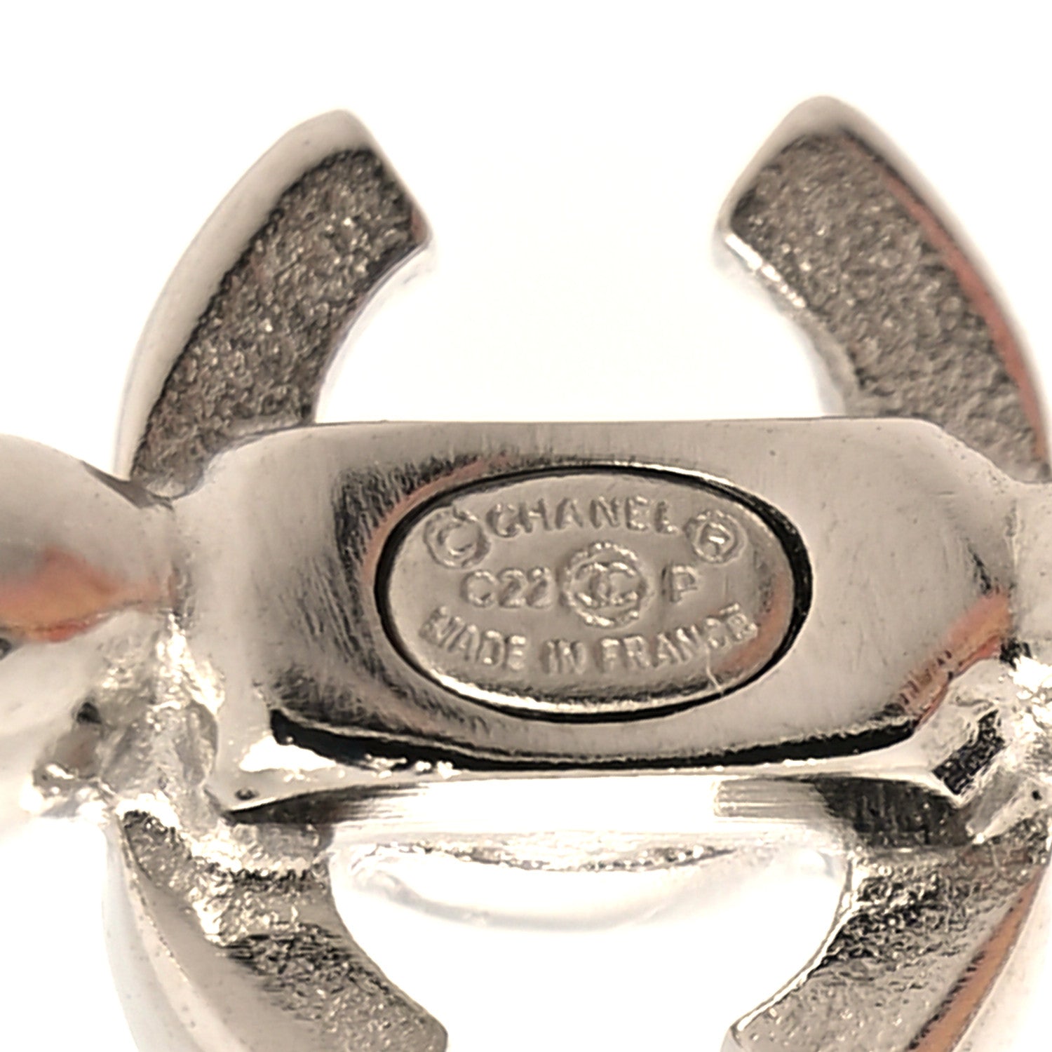 Chanel Metal Crystal CC Hoop Earrings Silver 4 of 4