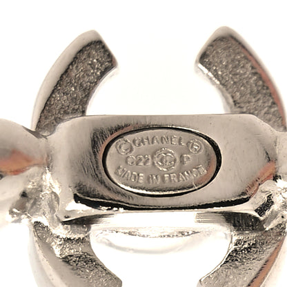 Chanel Metal Crystal CC Hoop Earrings Silver 4 of 4
