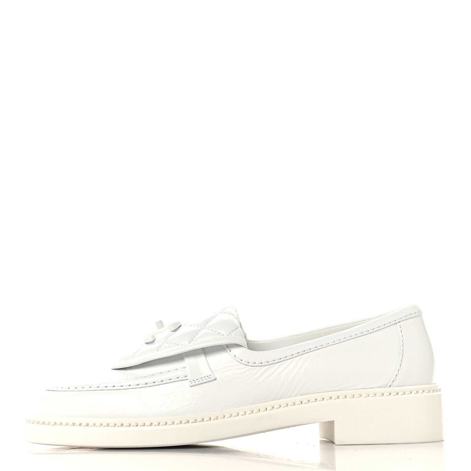Chanel Crumpled Lambskin Quilted CC Turnlock Loafers 37 White 1 of 10