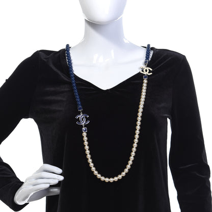 Chanel Pearl CC Long Necklace Pearly White Blue 3 of 14