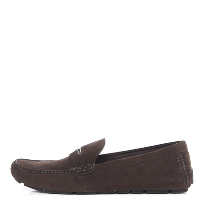 Louis Vuitton Suede Calfskin Mens Moccasin Loafers 12 Brown 1 of 8