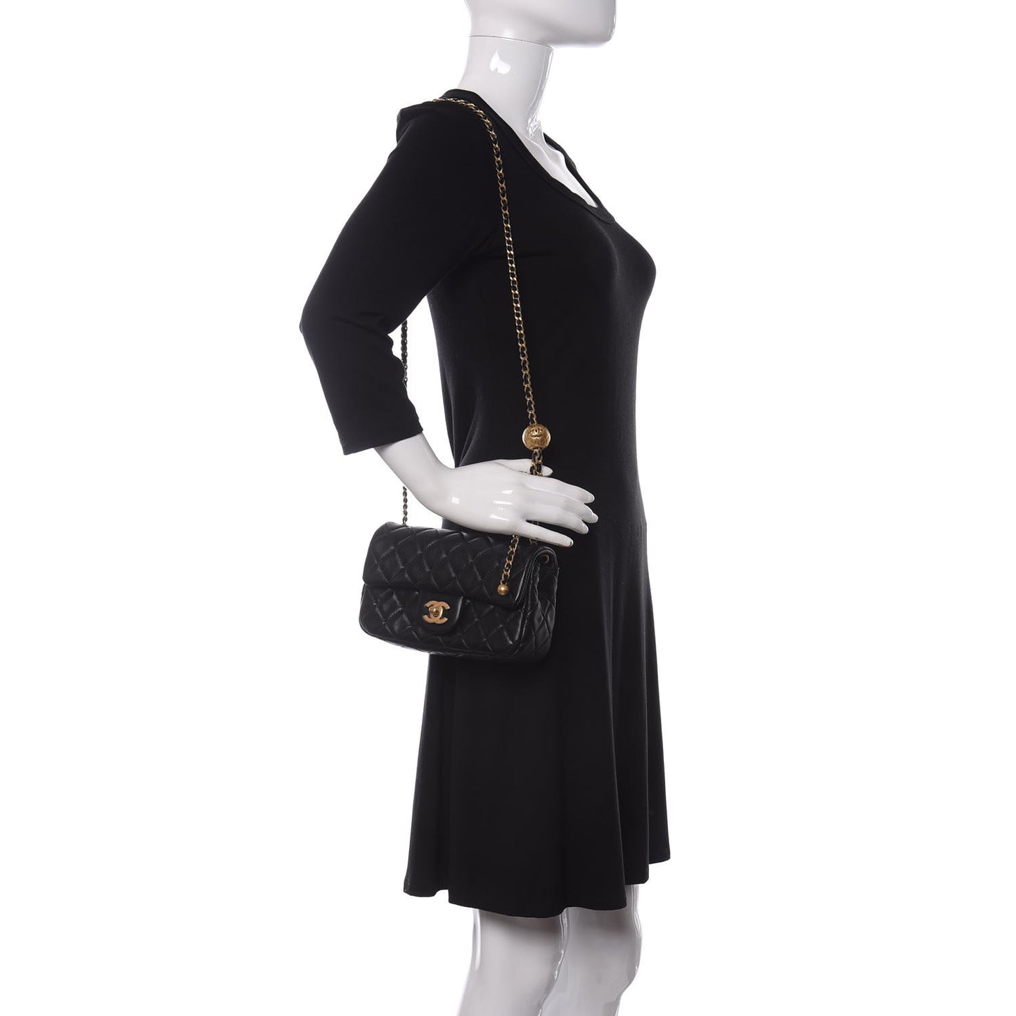 Lambskin Quilted Mini Rectangular Pearl Crush Flap Black