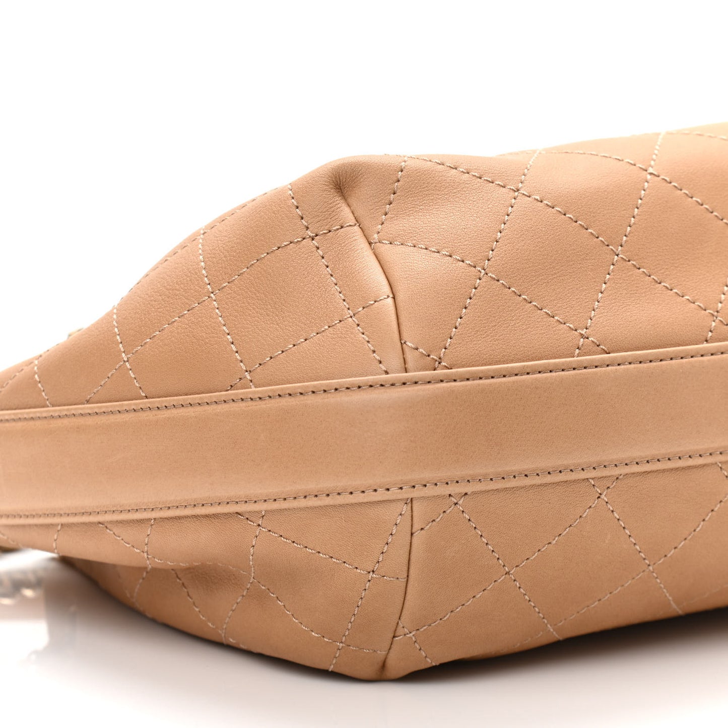 Calfskin Stitched Medium Drawstring CC Bag Beige
