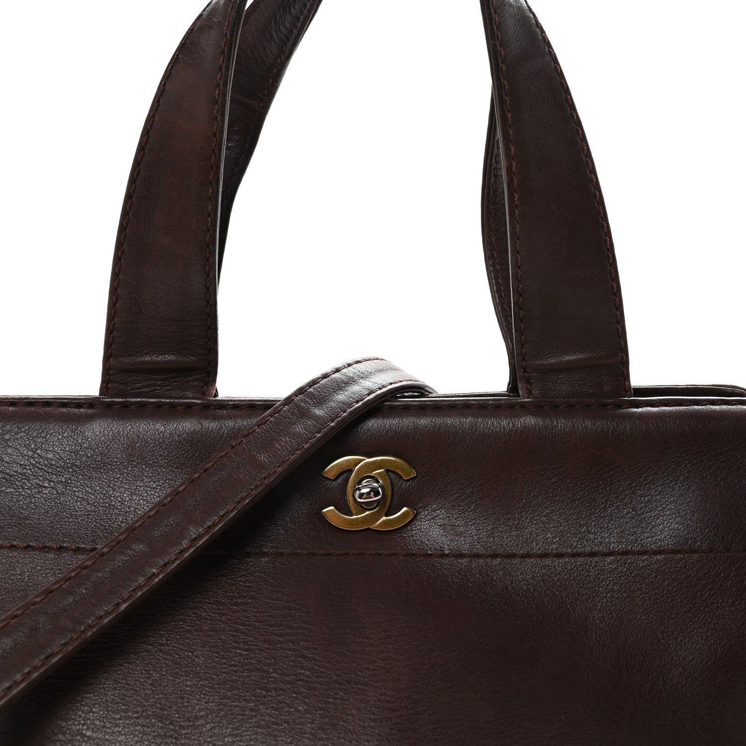 Chanel Calfskin Turnlock Shopper Tote Brown 9 of 11