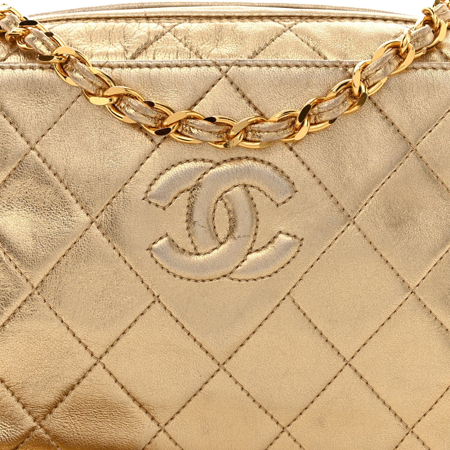 Chanel Metallic Lambskin Quilted Tassel Camera Case Gold 9 of 11