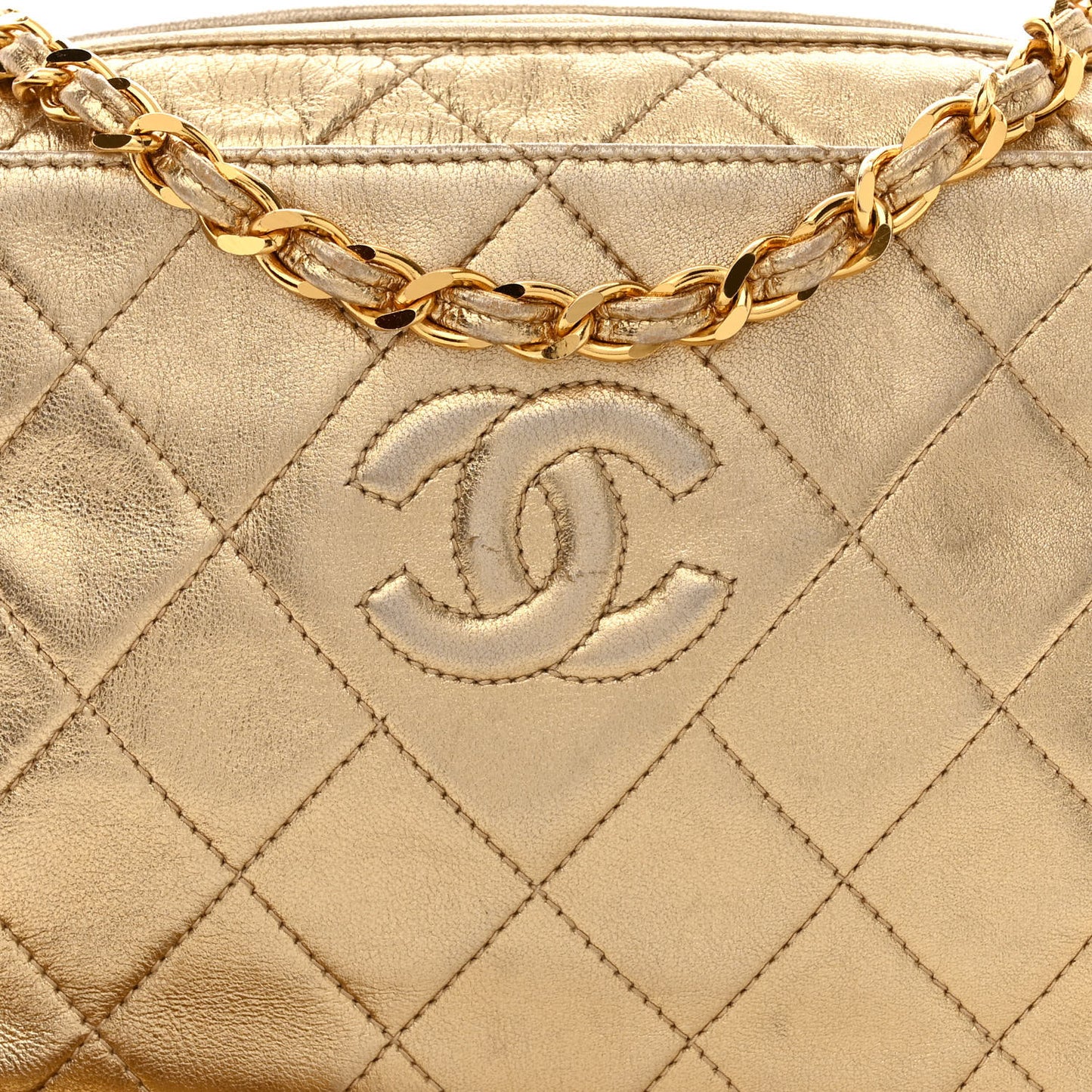 Metallic Lambskin Quilted Tassel Camera Case Gold