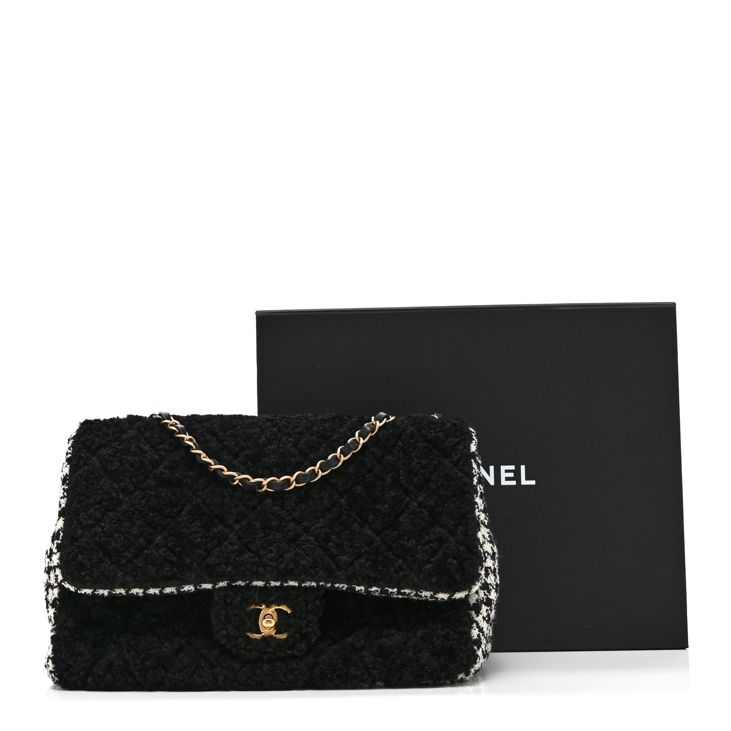 Chanel Shearling Tweed Jumbo Single Flap Black White 11 of 11