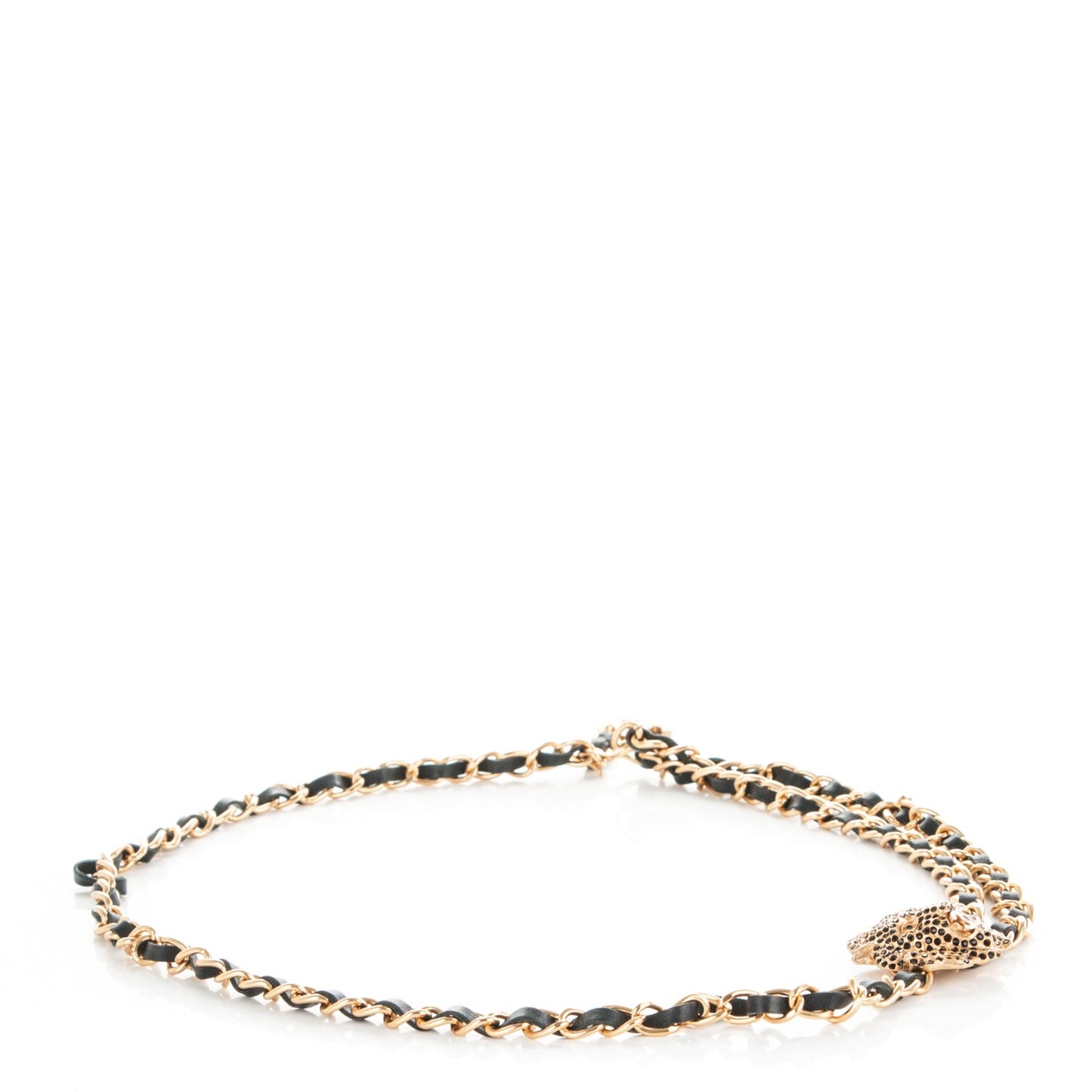 CHANE Lambskin Crystal Lion Chain Belt Gold