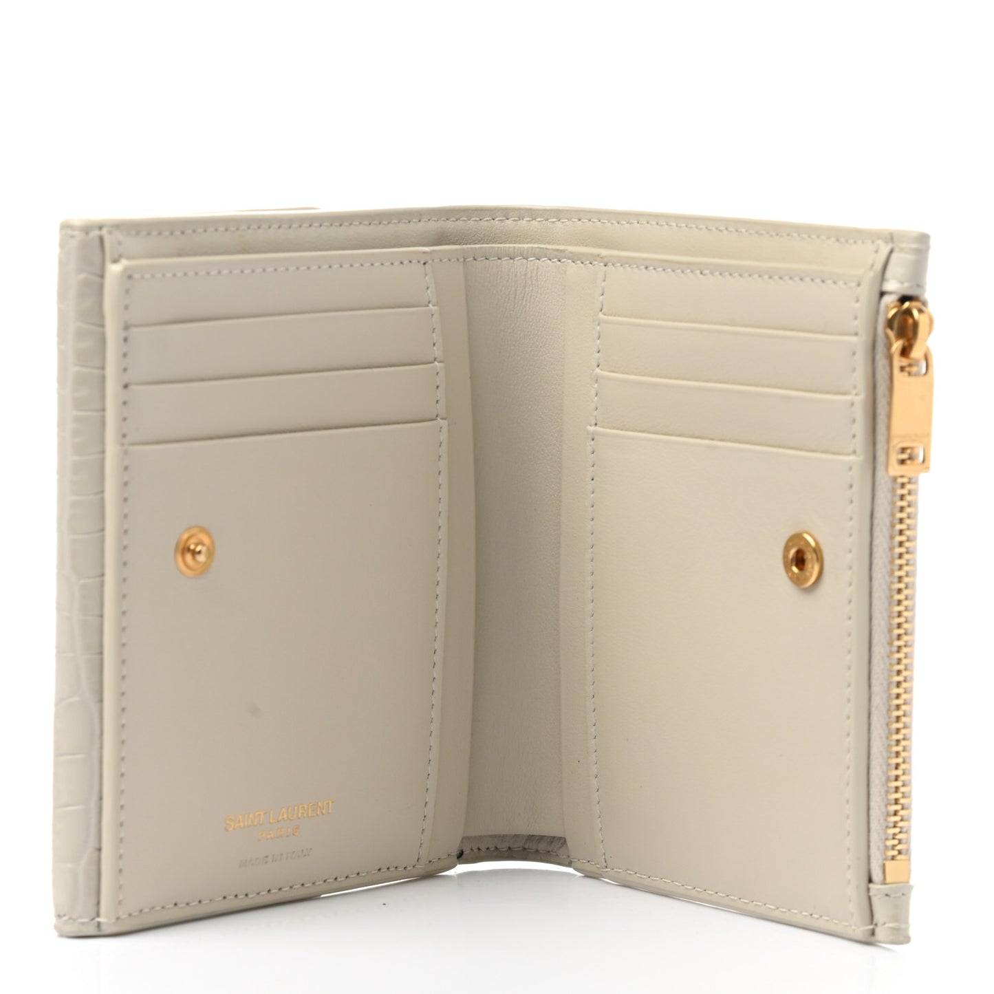 Shiny Calfskin Crocodile Embossed Monogram Uptown Compact Wallet White Vintage