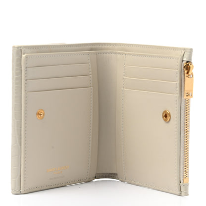 Saint Laurent Shiny Calfskin Crocodile Embossed Monogram Uptown Compact Wallet White Vintage 5 of 8