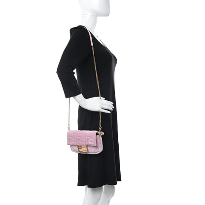 Fendi Velvet FF Embossed Mini Baguette Rosa Confetti 2 of 11