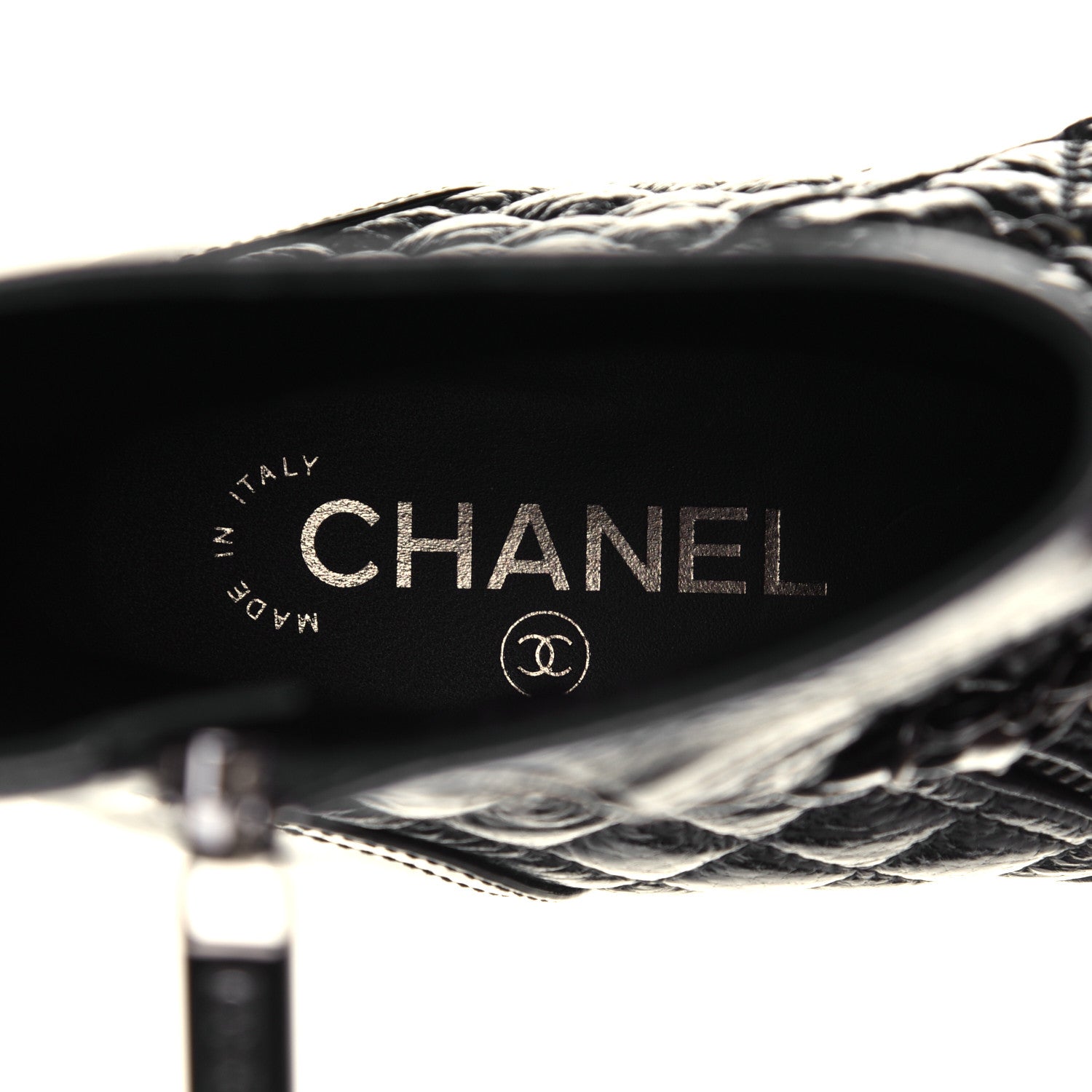 Chanel Glazed Deerskin Grosgrain Quilted Cap Toe Chain Boots 38.5 Grey Black 7 of 8