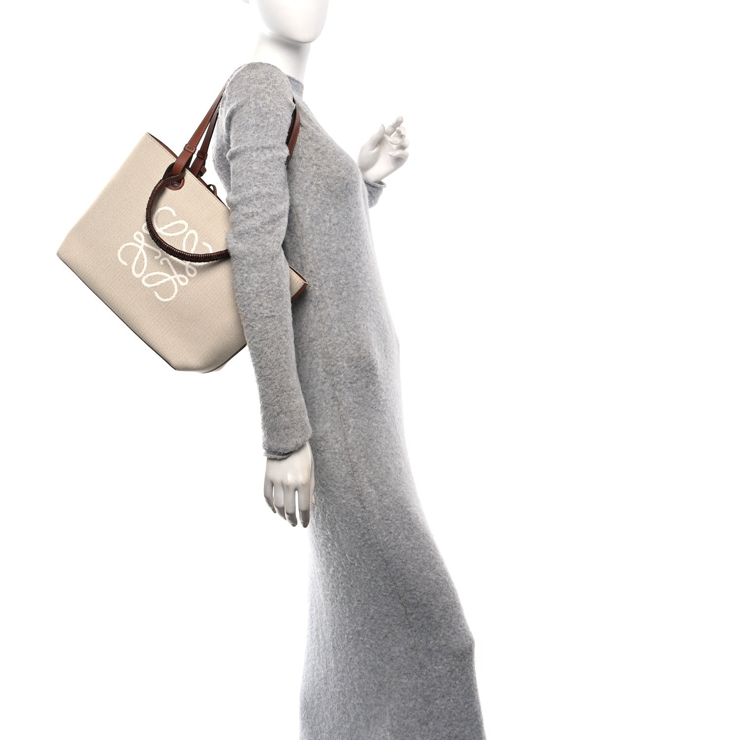 Loewe Canvas Calfskin Small Anagram Tote Ecru Tan 2 of 9