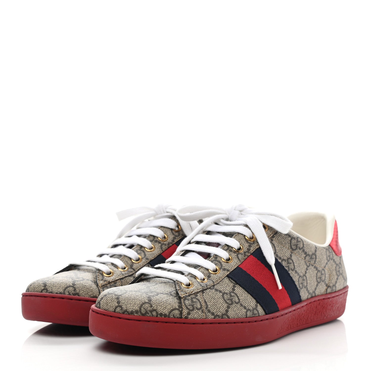 Gucci GG Supreme Monogram Ayers Mens New Ace Low-Top Sneaker 7 Beige Red 5 of 32