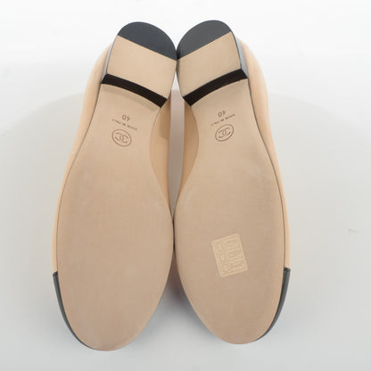 Chanel Lambskin Cap Toe CC Ballerina Flats 40 Beige Black 5 of 8