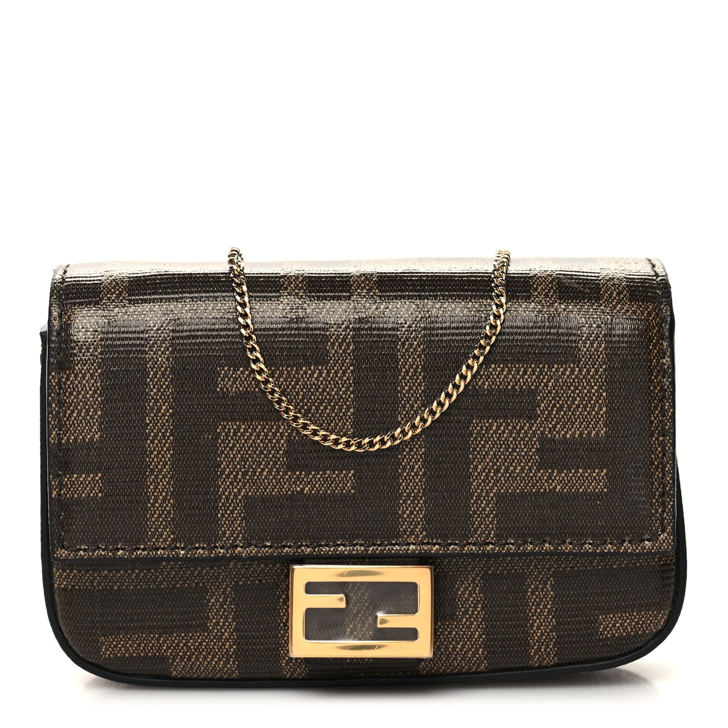 Glazed Fabric FF 1974 Nano Baguette Belt Charm Mogano Panna