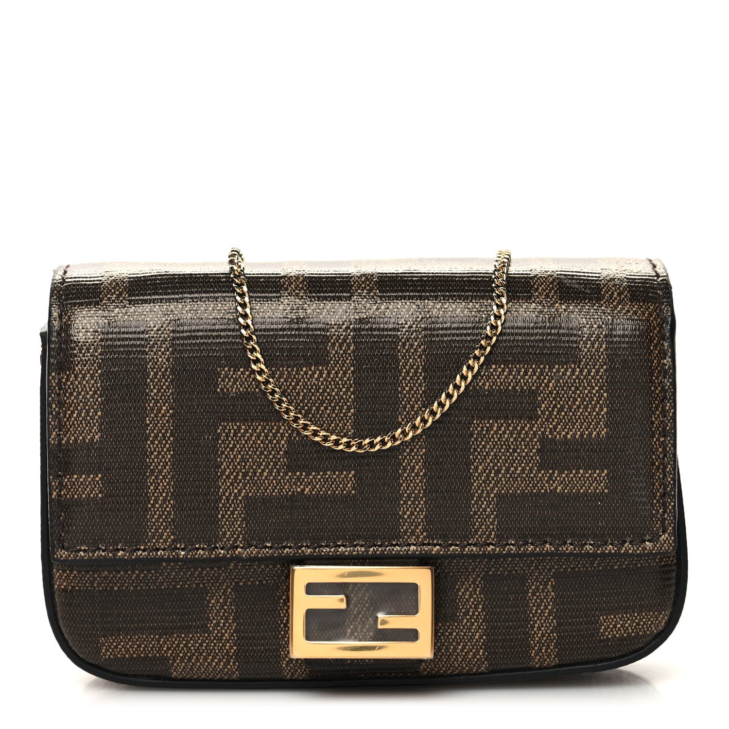 Fendi Glazed Fabric FF 1974 Nano Baguette Belt Charm Mogano Panna 1 of 11