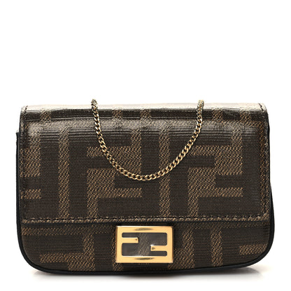 Fendi Glazed Fabric FF 1974 Nano Baguette Belt Charm Mogano Panna 1 of 11