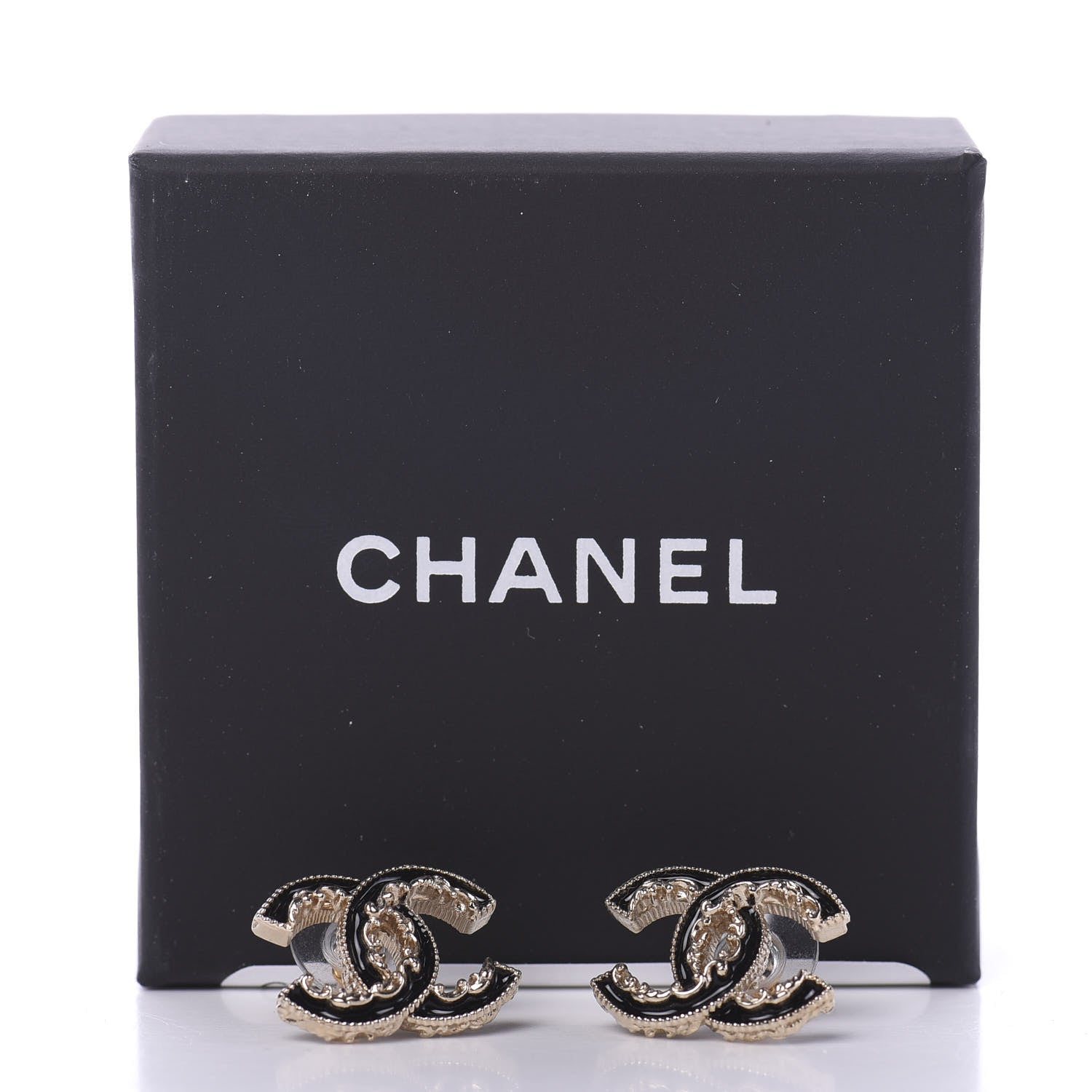 Chanel Enamel CC Baroque Earrings Black Gold 5 of 5