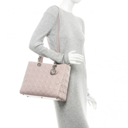 Christian Dior Lambskin Cannage Large Lady Dior Rose Poudre 2 of 7