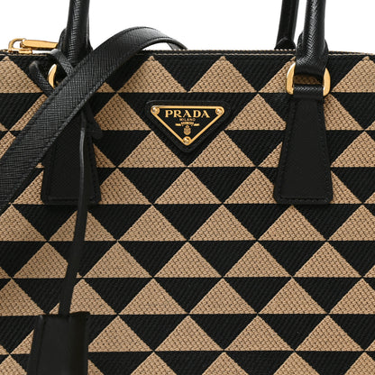 Prada Jacquard Saffiano Triangolo Symbole Embroidered Small Galleria Double Zip Tote Black Corda 7 of 9