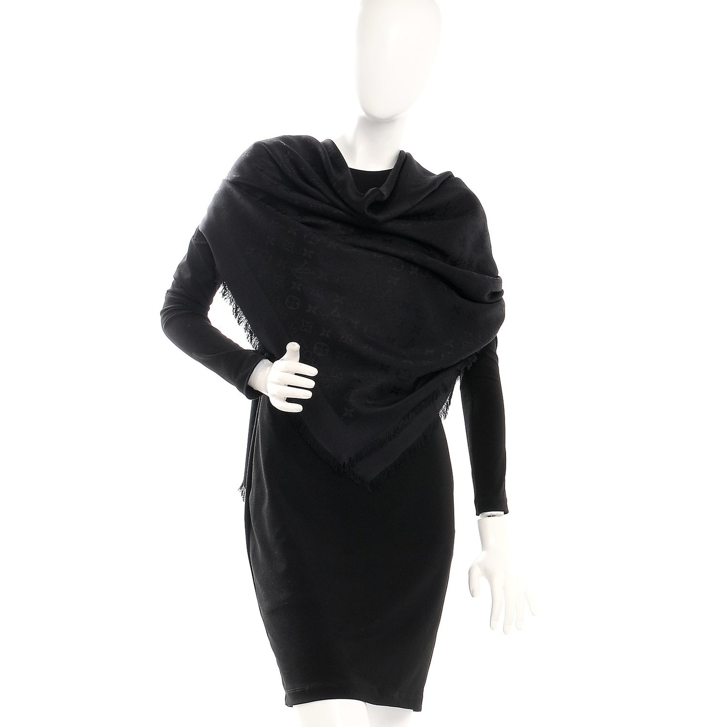 Silk Wool Monogram Shawl Black