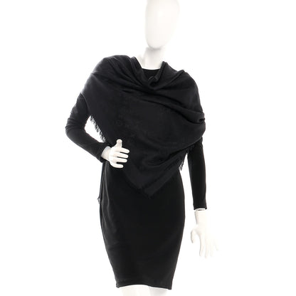 Louis Vuitton Silk Wool Monogram Shawl Black 2 of 5