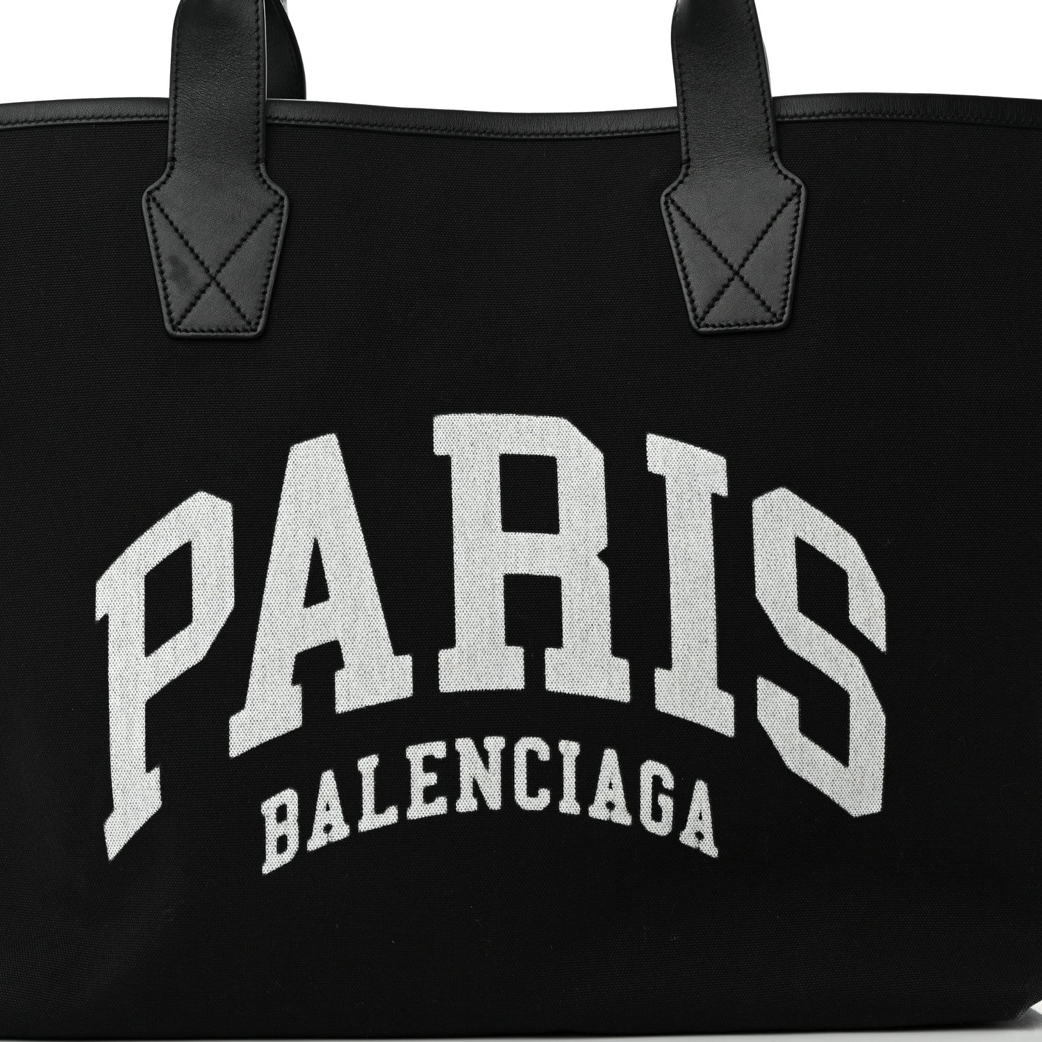 Balenciaga Cotton Canvas Calfskin Cities Paris Jumbo Large Tote Bag Black White 8 of 12