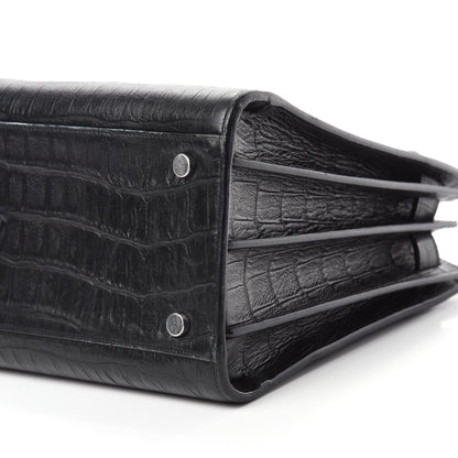 Saint Laurent Calfskin Crocodile Embossed Small Sac de Jour Black 7 of 16