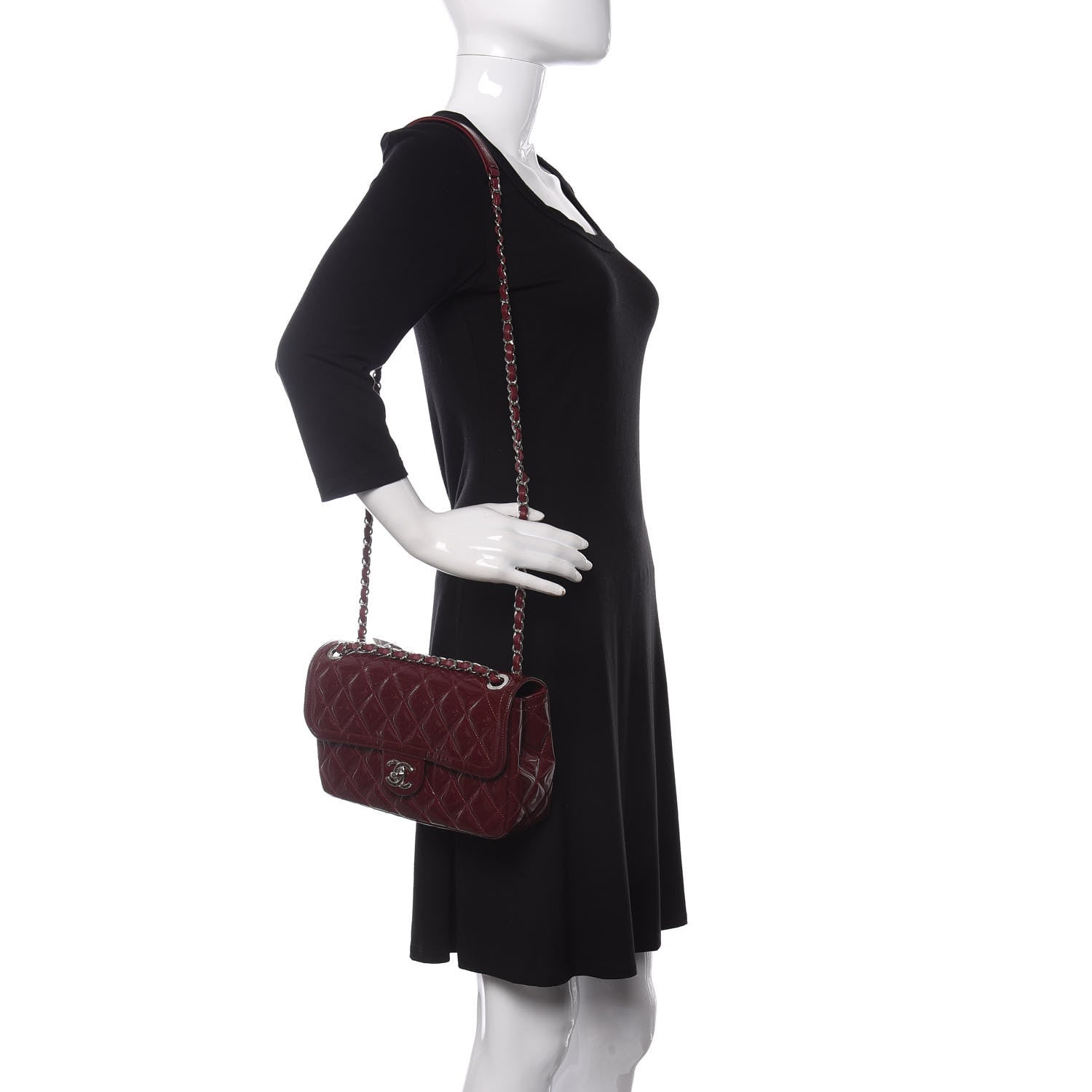 Chanel Patent Quilted Large Coco Shine Flap Burgundy 2 of 10