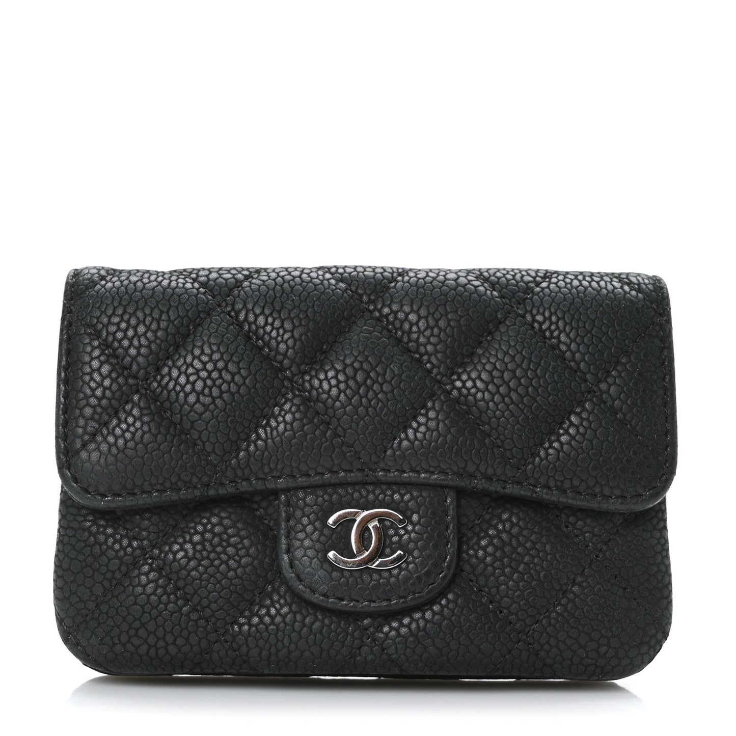 Iridescent Caviar Quilted Coin Purse Black