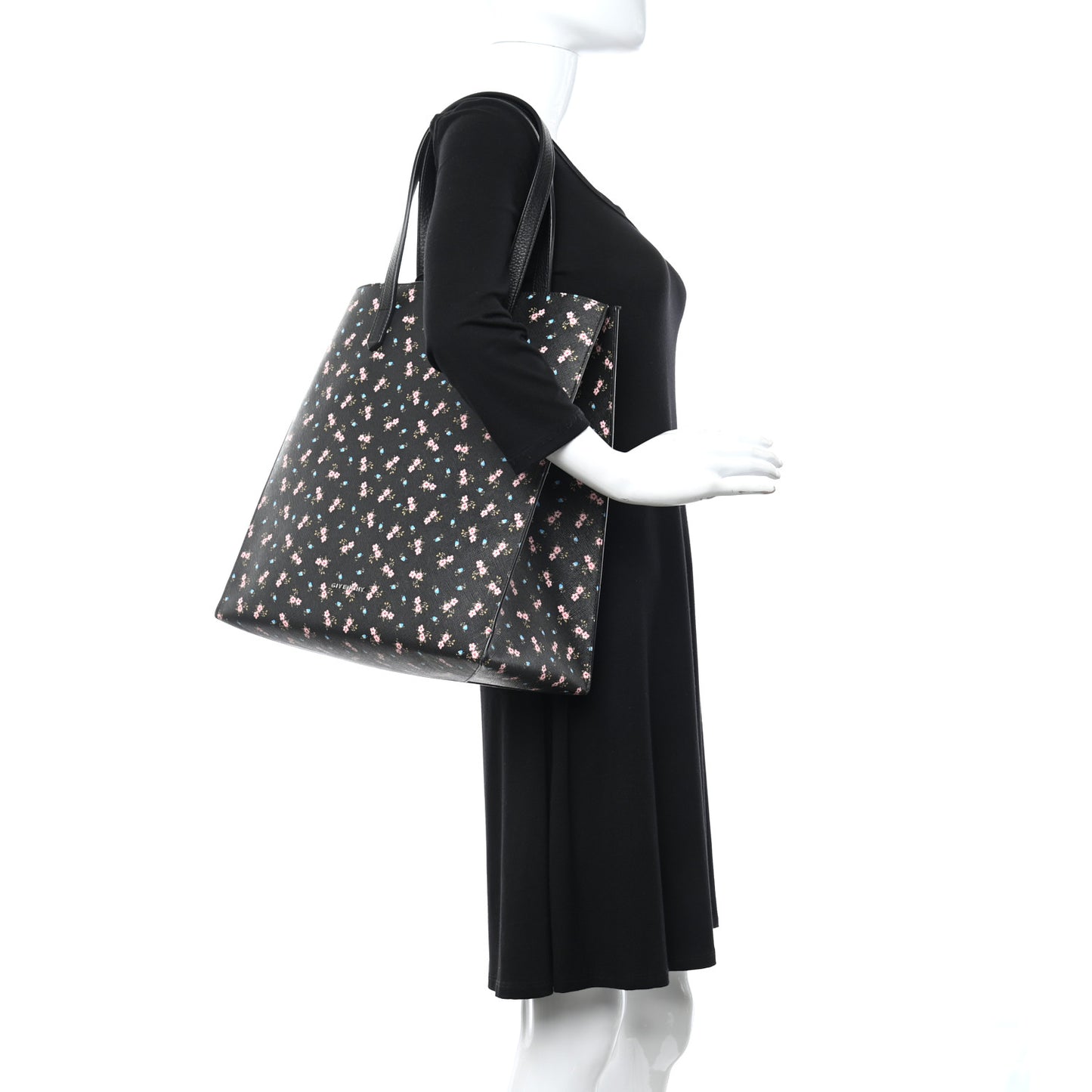 Coated Canvas Hibiscus Print Medium Stargate Shopper Tote Black Multicolor