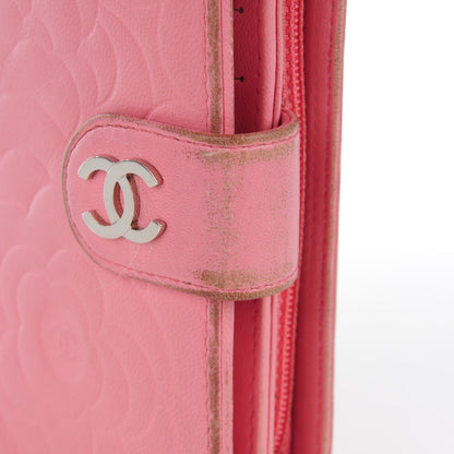 Chanel Lambskin Camellia Embossed Zipped Pocket Wallet Pink 2 of 17