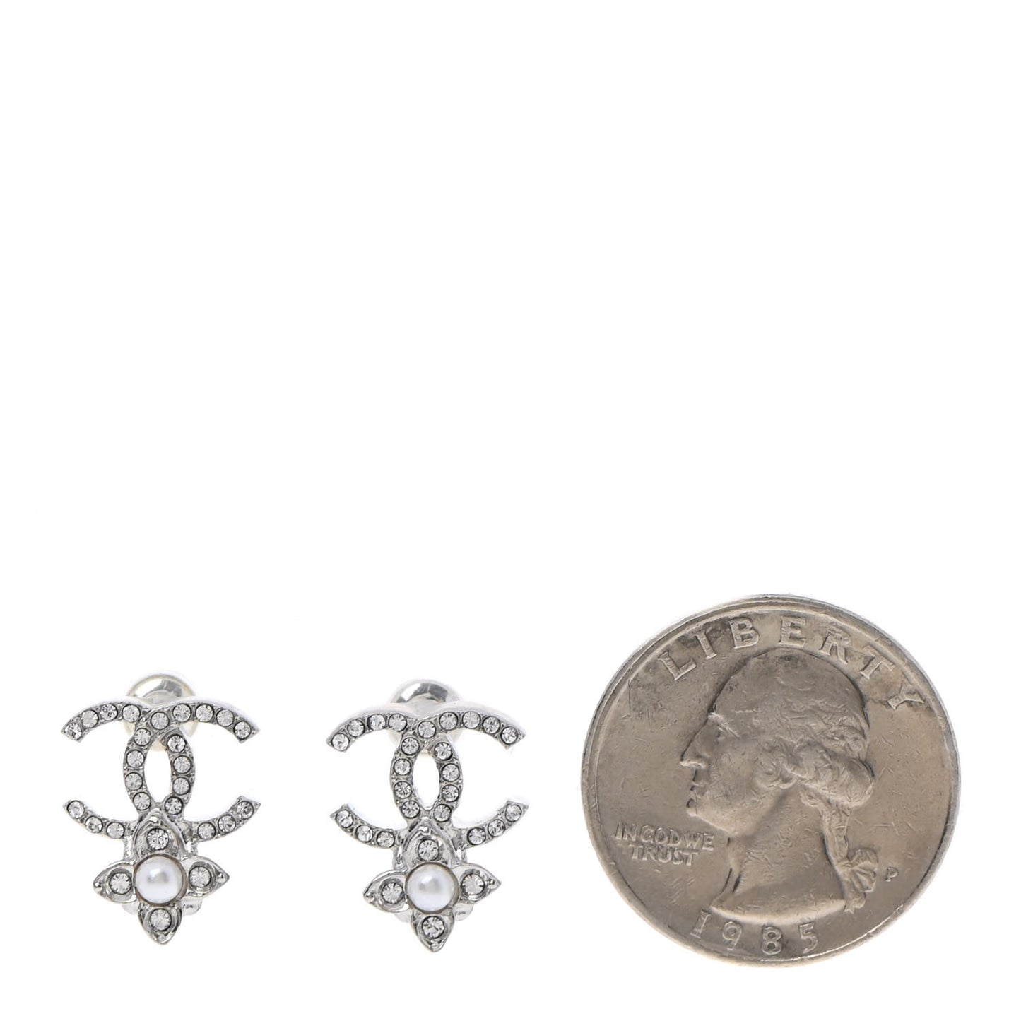 Crystal Pearl Flower CC Earrings Silver