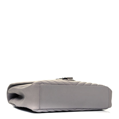 Saint Laurent Sheepskin Matelasse Chevron Monogram Large College Satchel Light Grey 4 of 9