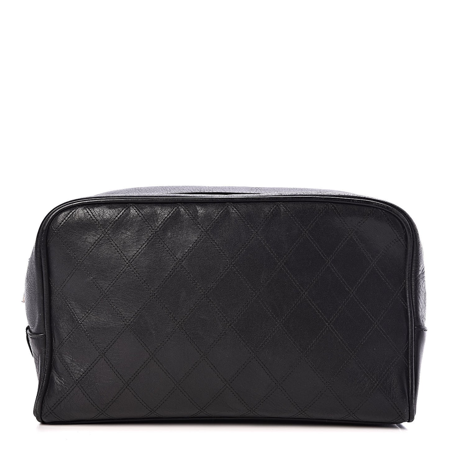 Lambskin Diamond Stitch Cosmetic Case Black