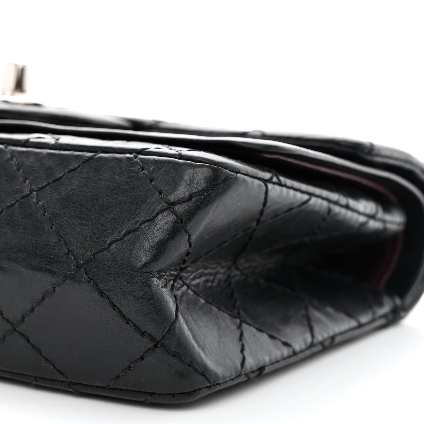 Aged Calfskin Quilted Mini Rectangular Double Flap Black
