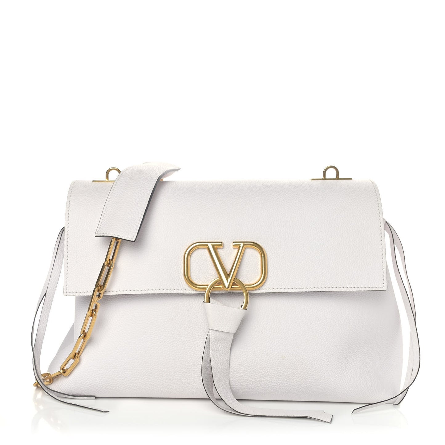 Pebbled Calfskin Large VRing Chain Shoulder Bag White