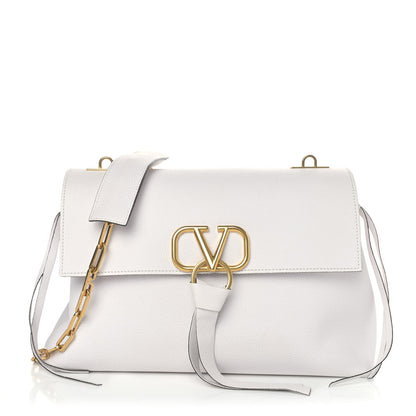 Valentino Garavani Pebbled Calfskin Large VRing Chain Shoulder Bag White 1 of 8