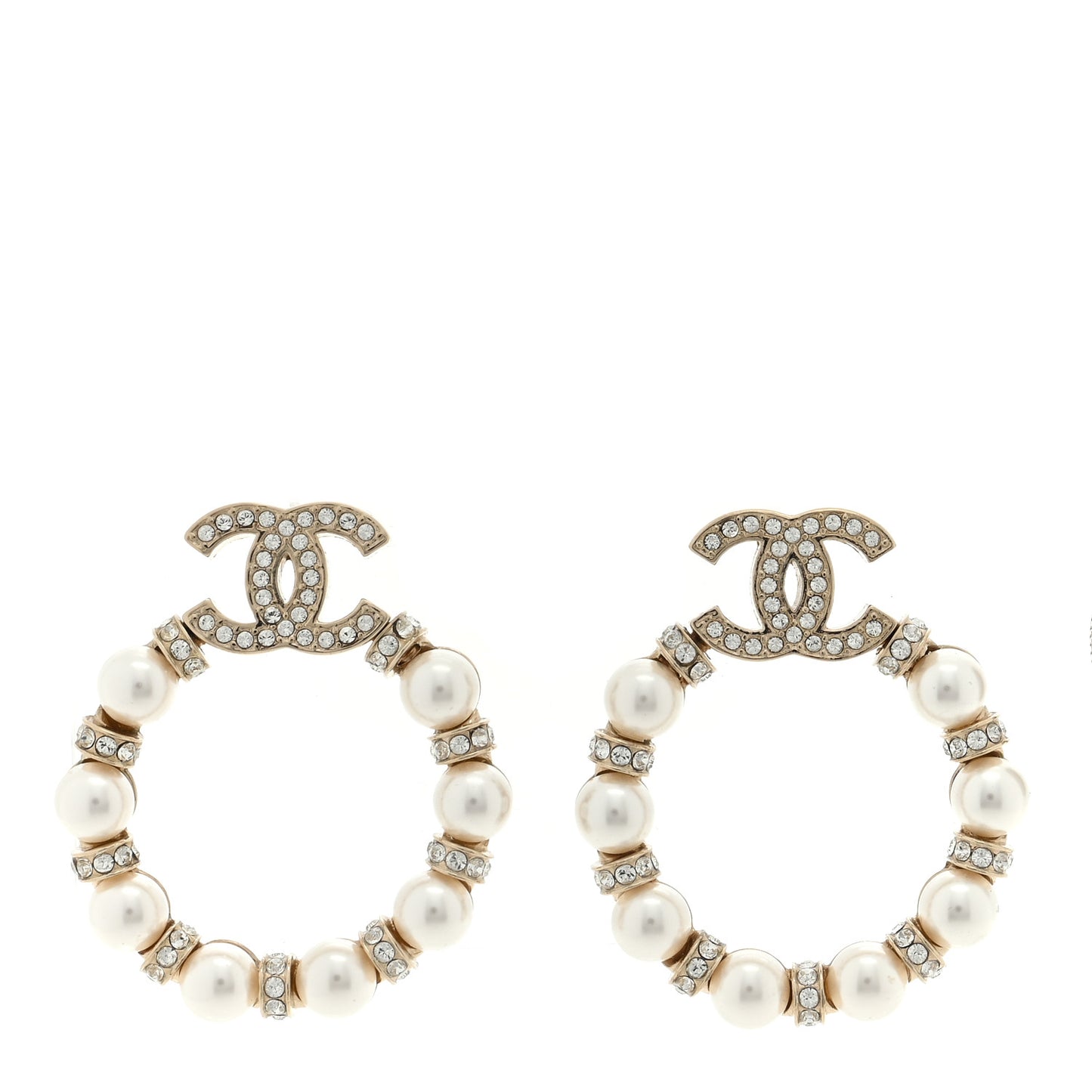 Pearl Crystal Earrings Light Gold White