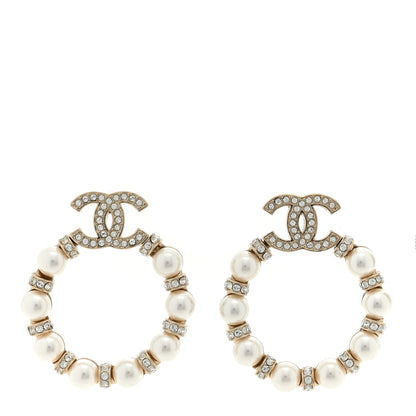 Chanel Pearl Crystal Earrings Light Gold White 1 of 4