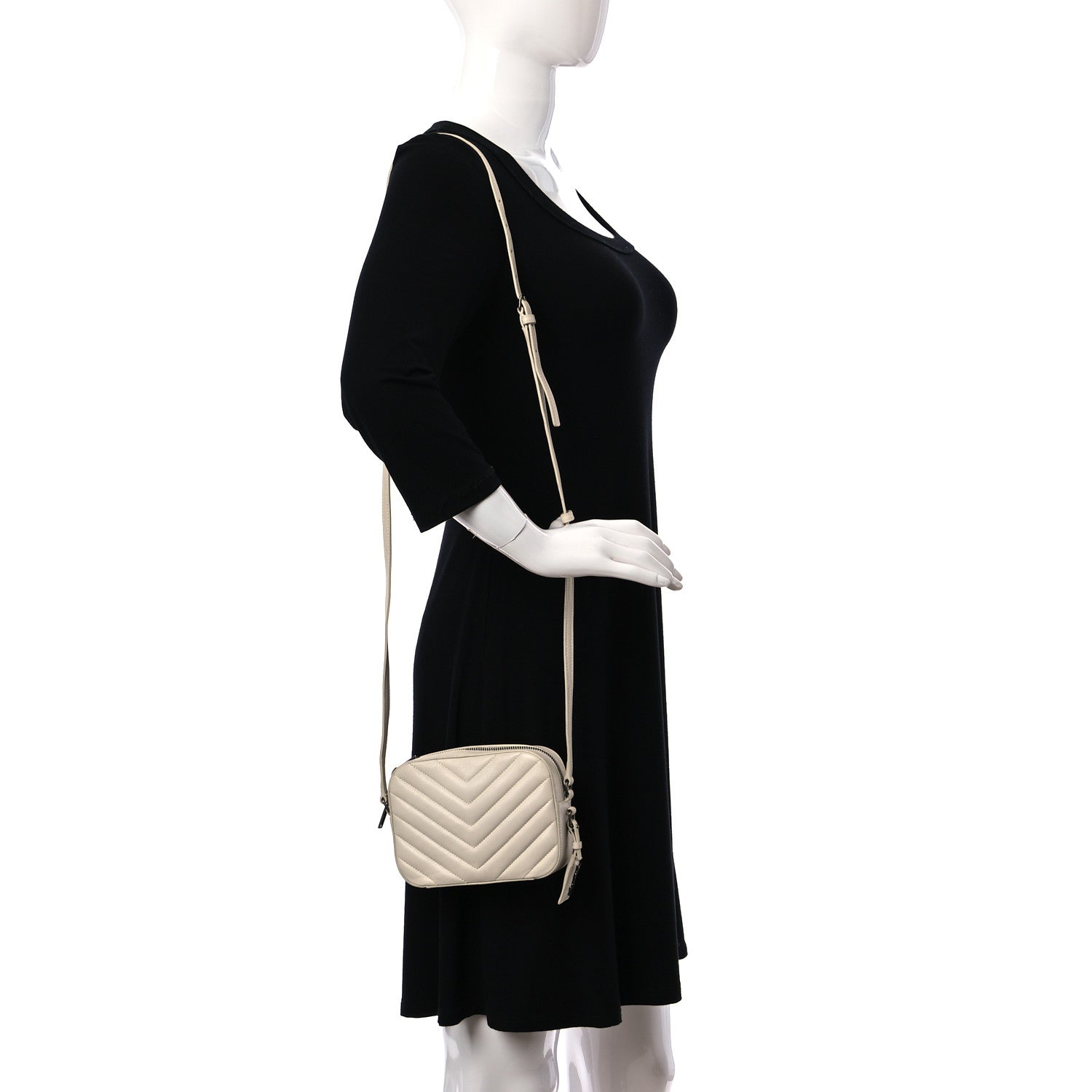 Saint Laurent Sheepskin Chevron Small Camera Bag White 2 of 9