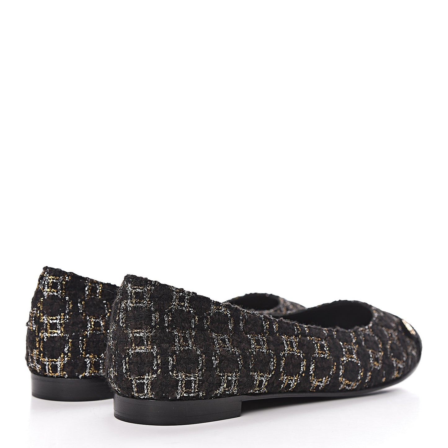 Tweed Cap Toe Ballerina Flats 36 Black