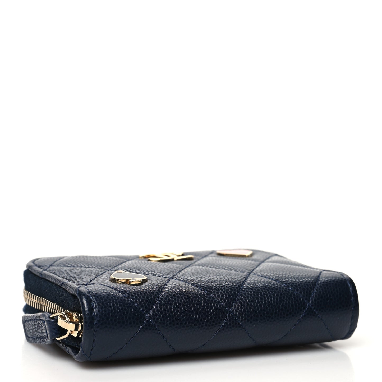 Caviar Enamel Coco Casino Quilted Zip Coin Purse Navy Blue