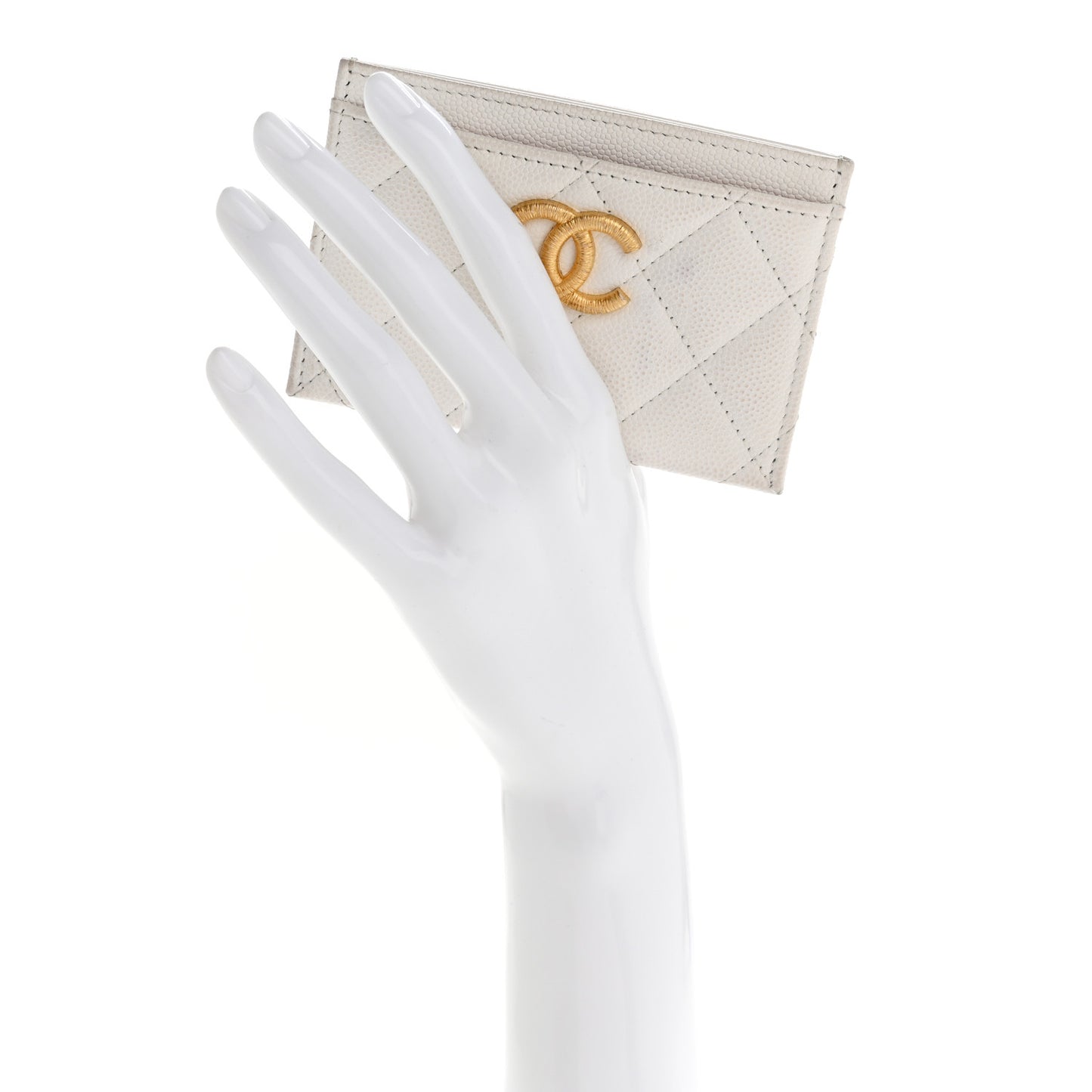 Caviar Quilted Textured CC Card Holder White