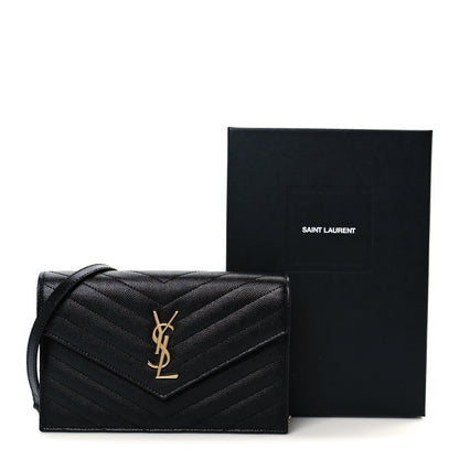 Saint Laurent Grain De Poudre Matelasse Chevron Monogram Envelope Chain Wallet Black 20 of 20