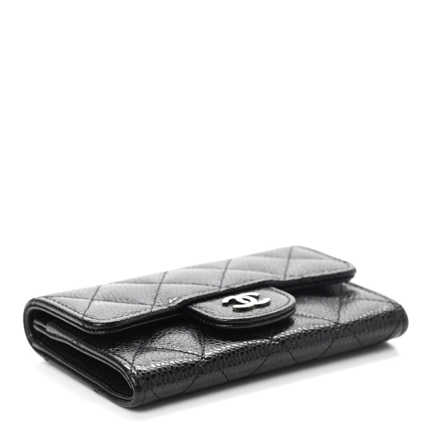 Caviar Quilted Flap Card Holder Black