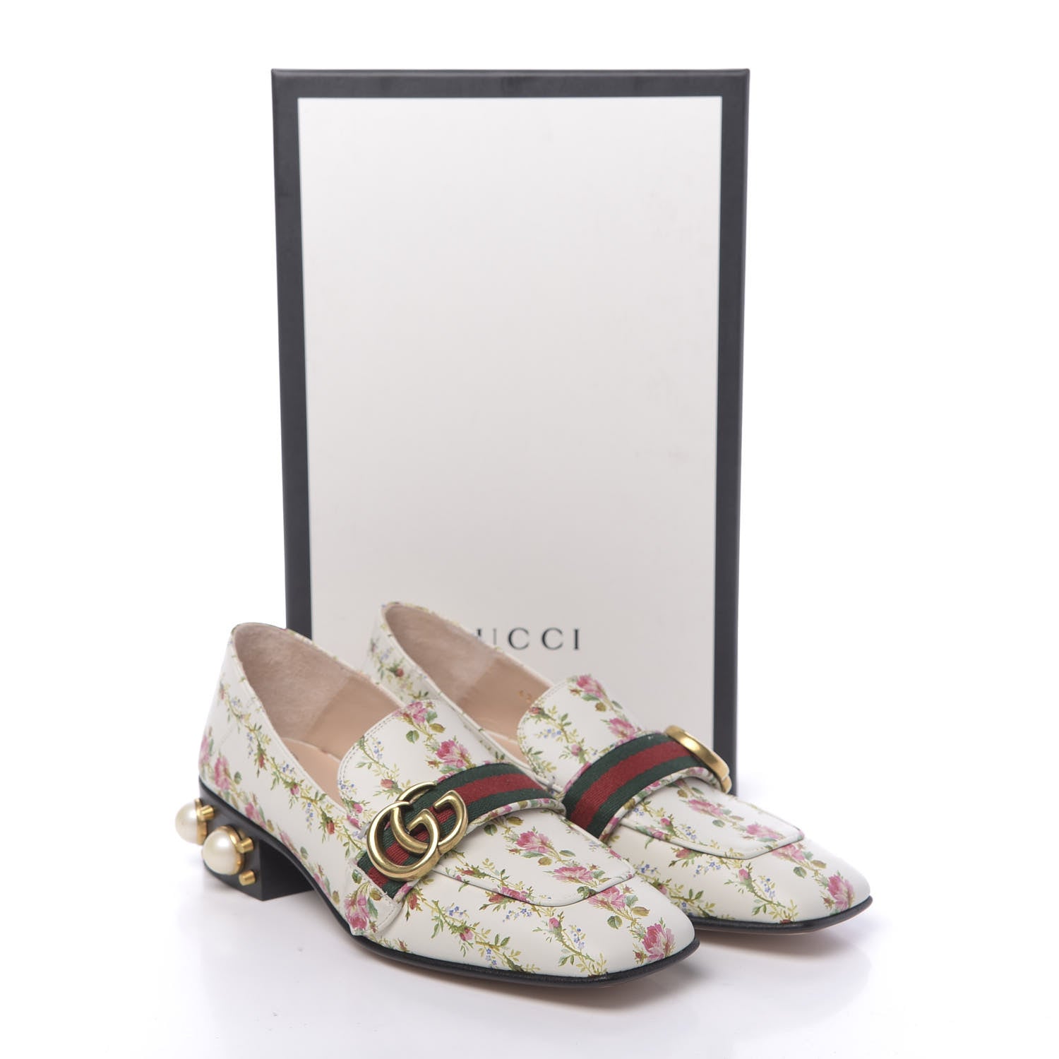 Gucci Calfskin Web Pearl Floral Embellished Peyton Loafer 36 White Multicolor 9 of 9